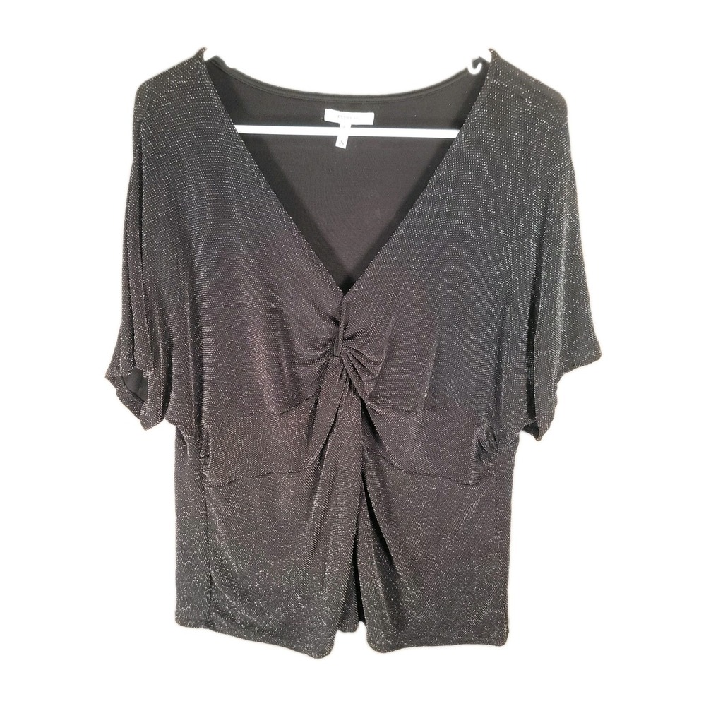 Maurices Top Womens 2X Black Silver Metallic Shimmer Batwing Dolman Ruched Glam
